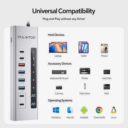 Powered USB C Hub, PULWTOP 11-in-1 USB Hub - Image 9
