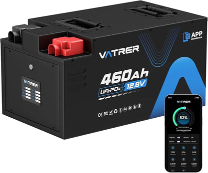 12.8V 460Ah Low Temp Cutoff LiFePO4 RV Battery, APP Monitoring, Built-in 300A by VATRERPOWER