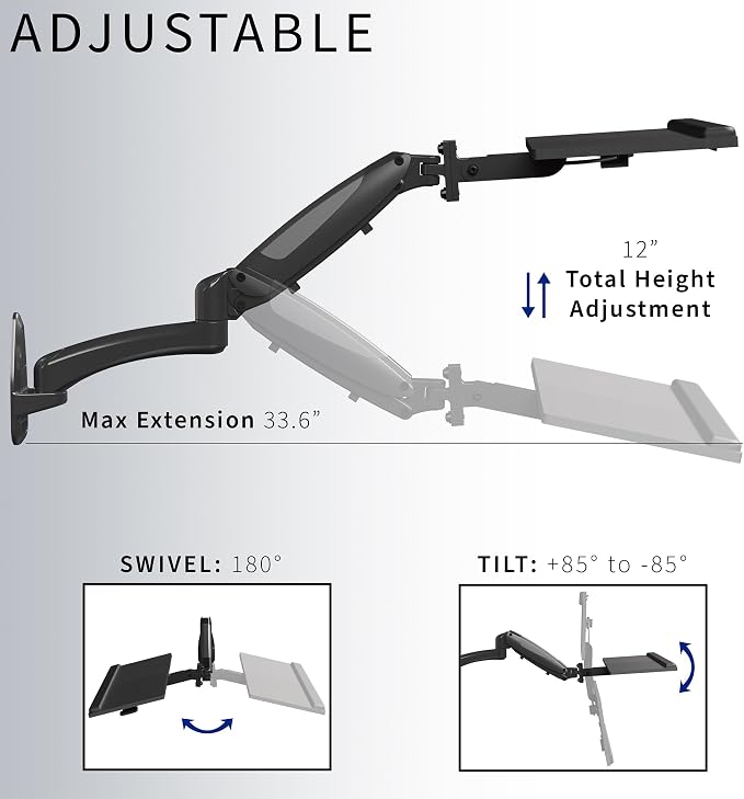 VIVO Sit-Stand 24 Inch Pneumatic Spring Keyboard and Mouse Tray Wall Mount - Image 4