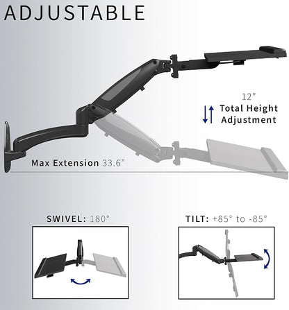 VIVO Sit-Stand 24 Inch Pneumatic Spring Keyboard and Mouse Tray Wall Mount - Image 4