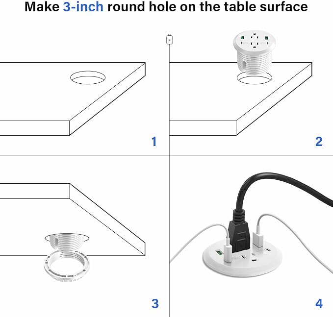 3 inch Desktop Power Grommet USB C, 40W Fast Charging Station, Furniture - Image 5