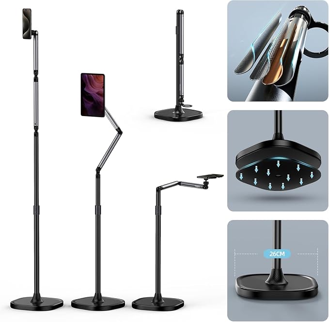 TELESIN° Magnetic Phone Tablet Floor Stand, Aluminum Alloy Phone Holder Stand by telesin
