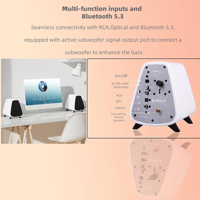 AS31 Active Bookshelf Speakers Bluetooth 5.3, 2-Way Stereo PC Desktop 80W - Image 7