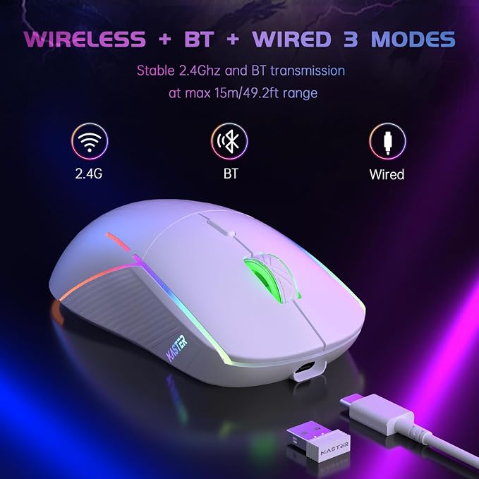 FFJ Wireless Gaming Mouse, 24000 DPI, Tri-Mode 2.4G/USB-C/Bluetooth 5.3 Gaming - Image 7