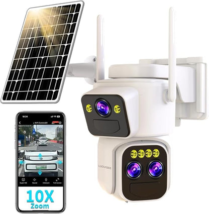 Triple-Lens Solar Security Cameras Wireless Outdoor, 360 PTZ Cameras by Luovisee