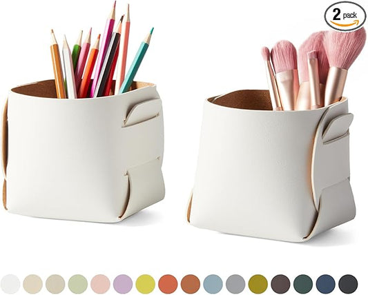 HOMIEAZICOZI 2-Pack Cork Leather Desk Accessories Storage by HOMIEAZICOZI