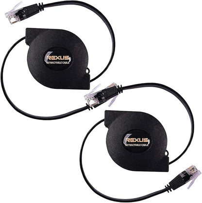 REXUS 2-Pack Retractable Cat 6 Flat Ethernet Network Cable 3.3 FT, 10 Gigabit by REXUS