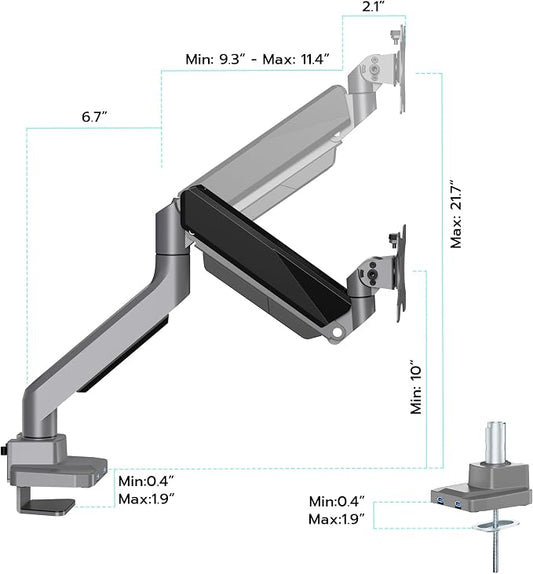 ARES WING Single Monitor Arm, Heavy Duty Adjustable Monitor Arm - Image 2
