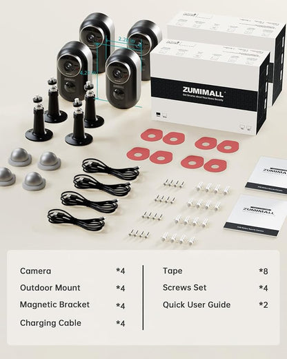 ZUMIMALL Security Cameras Wireless Outdoor, 4 Packs, 2K Cameras - Image 8
