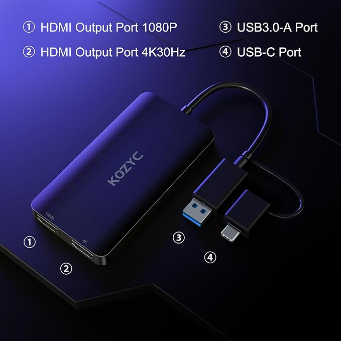 USB 3.0 to HDMI Splitter Extended Display Dual Monitors, USB 3.0-A/C to Dual - Image 3