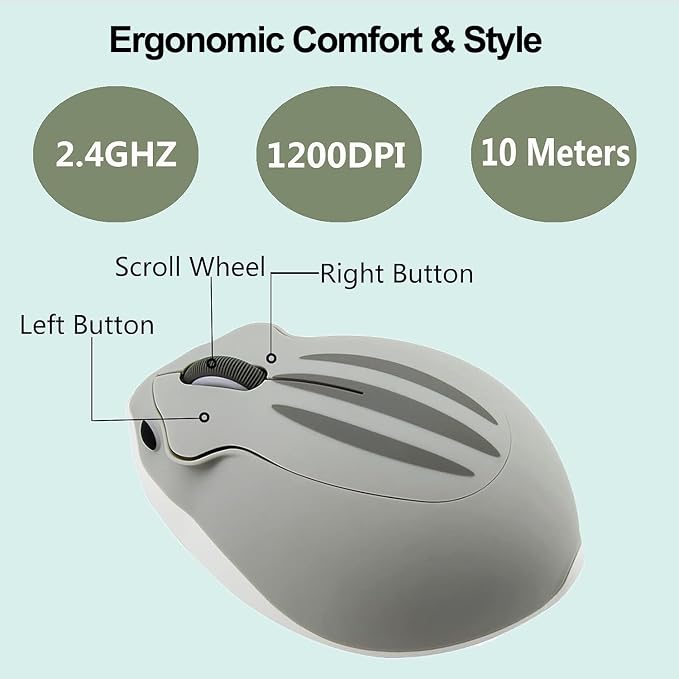Wireless Mouse Cute Hamster Shape Silent Click Portable Compact Optical 1200DPI - Image 5