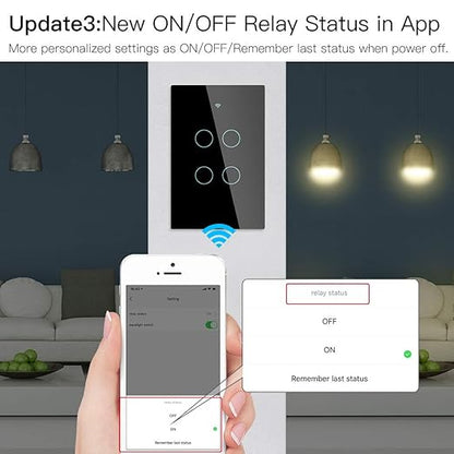 MOES 2.4GHz WiFi Wall Touch Smart Switch Neutral Wire Required, 3 Way - Image 4
