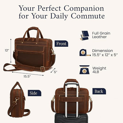 Luxorro Full Grain Leather Briefcase - Image 3
