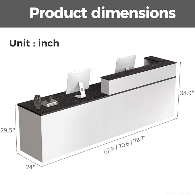 Reception Desk with Counter, Modern Front Desk Reception Counter with Keyboard - Image 7