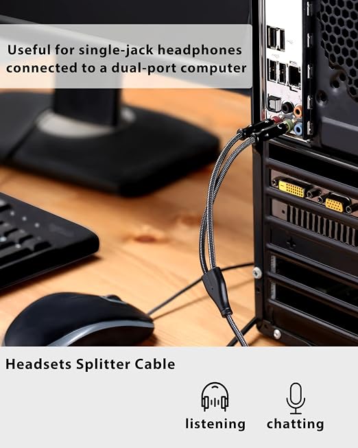 Headset Splitter Cable for PC 3.5mm Crystal-Nylon Braid Female to Dual 3.5mm - Image 6