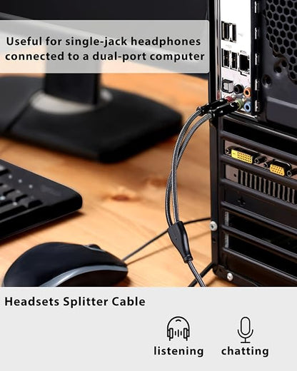 Headset Splitter Cable for PC 3.5mm Crystal-Nylon Braid Female to Dual 3.5mm - Image 6