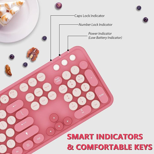 Wireless Keyboard, KOOTOP Cute Colorful 104 Keys Typewriter Retro Round Keycaps - Image 2