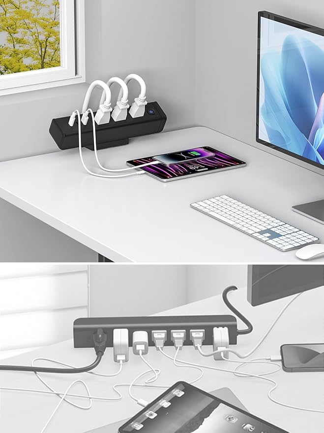 Desk Clamp Power Strip with 65W USB-C&USB A Ports 3 AC Outlet, Nightstand Edge - Image 8