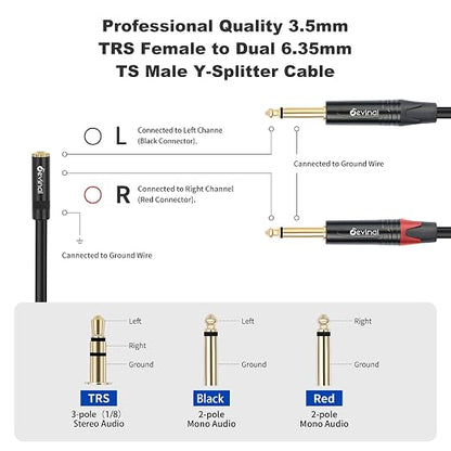Devinal 3.5mm to Dual 1/4 Y Splitter Cable, 1/8" Female TRS to Dual 6.35mm TS - Image 6