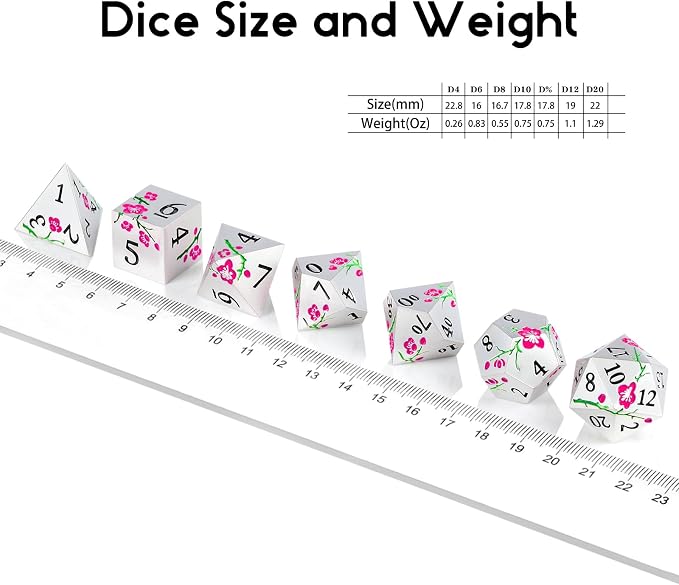 Metal Dungeons and Dragons Dice DNDND 7 PCS Heavy Metallic Flower D&D Dice Set - Image 7