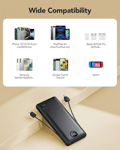 VRURC Portable Charger Built-in Cables and AC Wall Plug, USB C Power Bank - Image 7