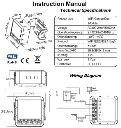 WiFi Garage Door Opener Controller, 1CH | Tuya Smart Life App, Remote Control - Image 9