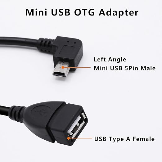 90 Degree Mini USB to USB A OTG Adapter Cable 5.5in Left Angle Mini USB 5-Pin - Image 2