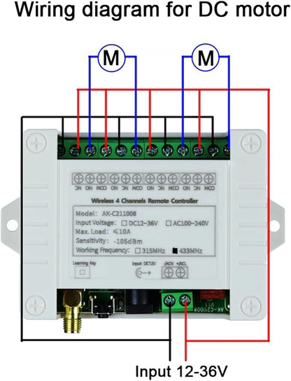 DC 12V 24V 36V 4CH Remote Control Switch 433Mhz 10A Wireless Remote Control - Image 7