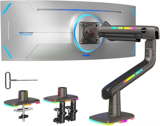 HUANUO RGB Monitor Arm for Ultrawide Screens up to 57″, Heavy-Duty Single Mount by HUANUO