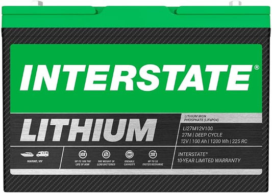 Interstate Batteries 12V 100Ah Group Size 27M Lithium Marine/RV Deep Cycle by InterstateBatteries