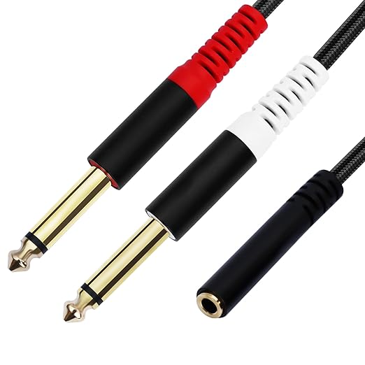 3.5mm to 1/4 Adapter Cable, 3.5mm TRS Female to Dual 1/4 inch TS Male Y by JOMLEY