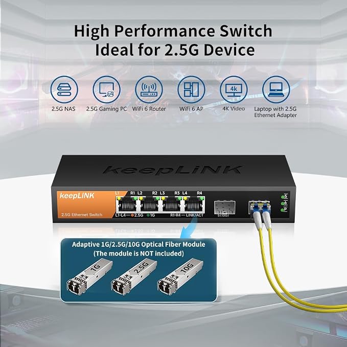 6-Port 2.5G Switch Unmanaged, 4 x 2.5GBASE-T Ports & 2 x 10GBASE-T SFP Slots - Image 3