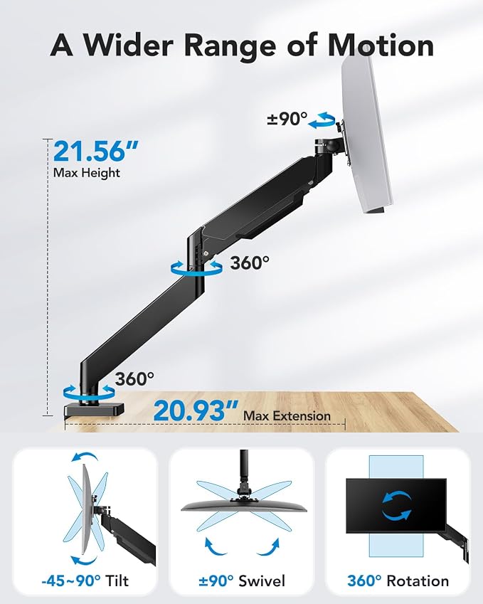HUANUO Ultrawide Monitor Arm for 13 to 43 Inch Screens, Single Heavy Duty - Image 5