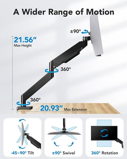 HUANUO Ultrawide Monitor Arm for 13 to 43 Inch Screens, Single Heavy Duty - Image 5