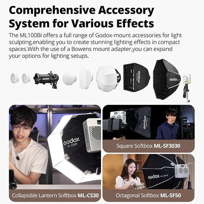 Godox ML100Bi Bi-Color LED Video Light, 120W 34300Lux@1M CRI 97+ TLCI 98+ - Image 7