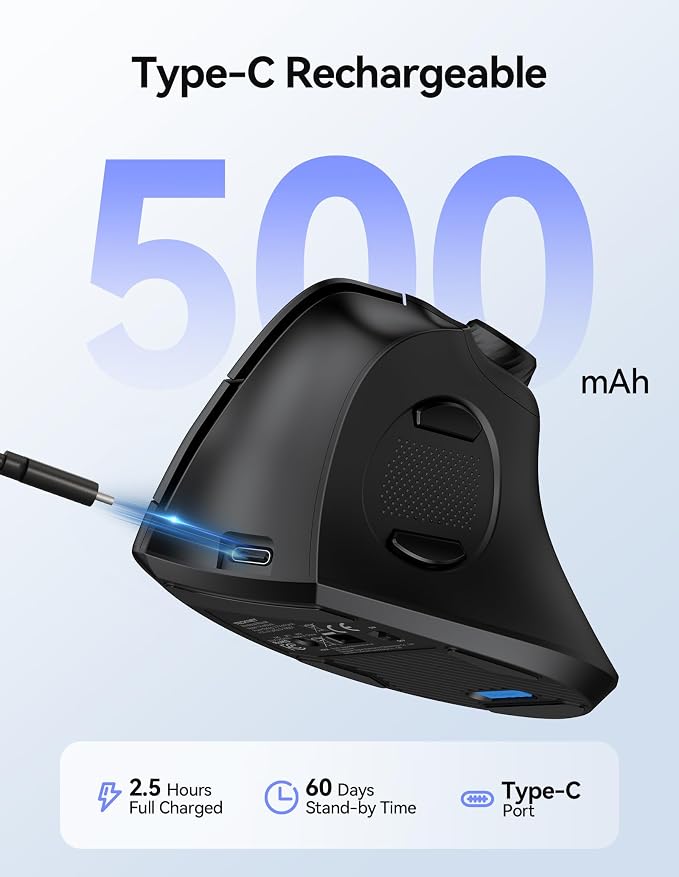 TECKNET Ergonomic Mouse, Rechargeable Wireless Bluetooth Mouse, Vertical Mouse - Image 4