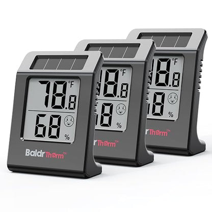BaldrTherm Humidity Thermometer Meters, Solar-Powered Indoor Temperature Sensor by BaldrTherm