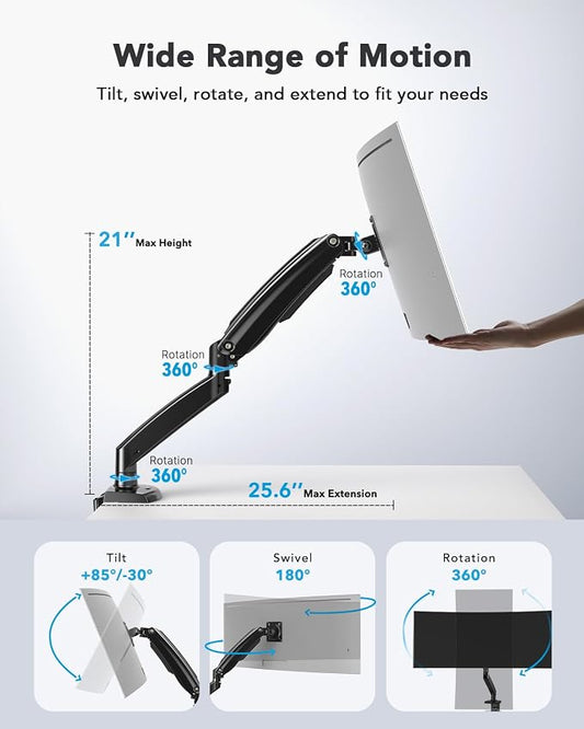 HUANUO Single Monitor Arm for 40 inch Screens, Ultrawide Computer Monitor Mount - Image 2