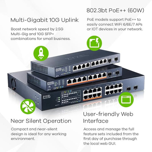 Zyxel 16 Port PoE 2.5Gb Switch | Smart Managed Network Ethernet Switch | 8X - Image 2