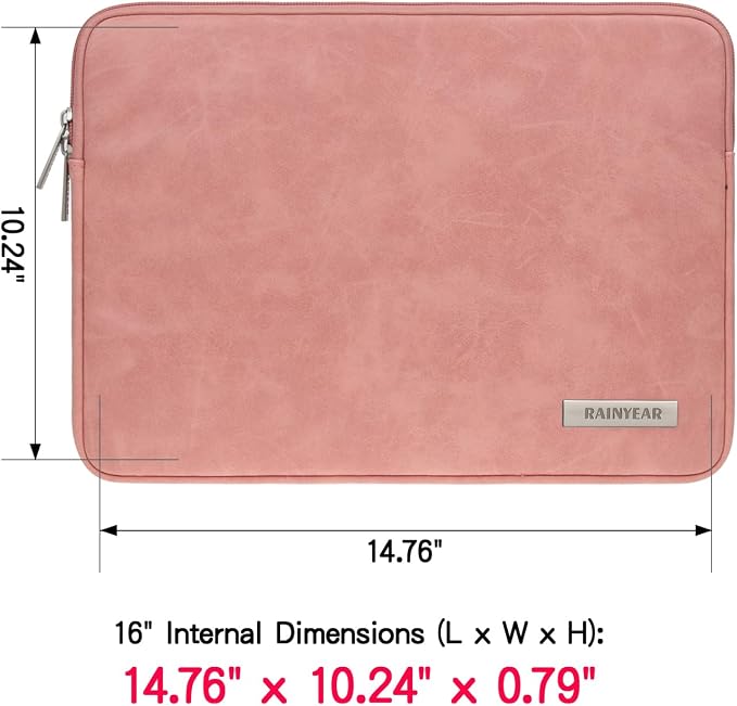 RAINYEAR 16 Inch Laptop Sleeve PU Suede Leather Case Protective Padded Zipper - Image 3