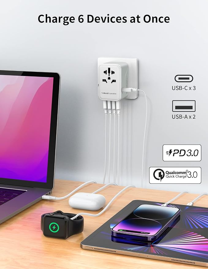 MOMAX Universal Travel Adapter, GaN 70W International Power Adapter, 3 USB-C PD - Image 4