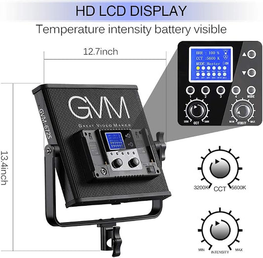 LED Video Light GVM 672S CRI97+ TLCI97+ 22000lux Dimmable Bi-color 3200K-5600K - Image 2