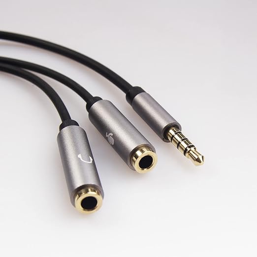 REXUS Grey 3.5mm Y Splitter Stereo Audio Cable 4-Pole Male to 2 Female - Image 2