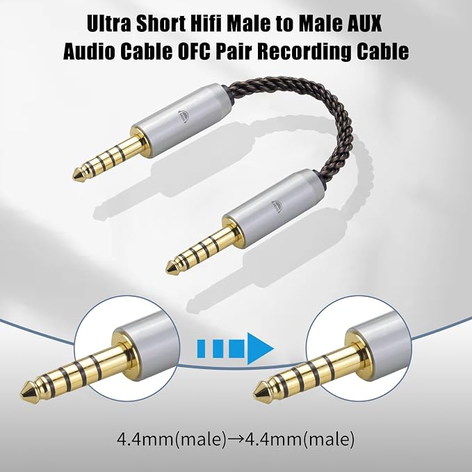 okcsc 4.4MM Male to 4.4MM Male Ultra Short Hifil Male to Male AUX Audio Cable - Image 3
