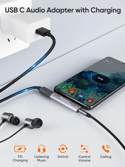 CableCreation USB C to 3.5mm Headphone and Charger Adapter, 2 in 1 Type-C to - Image 2