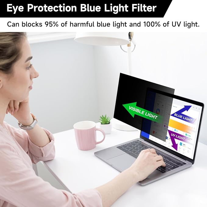 14 Inch 16:9 Laptop Privacy Screen Filter, Anti Blue Light Glare & Anti Scratch - Image 5