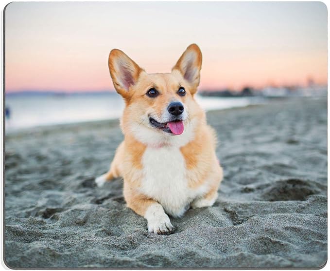 Corgi on The Beach Gaming Mouse Mat, Square Waterproof Non-Slip Rubber Base by EASTSMOOTH