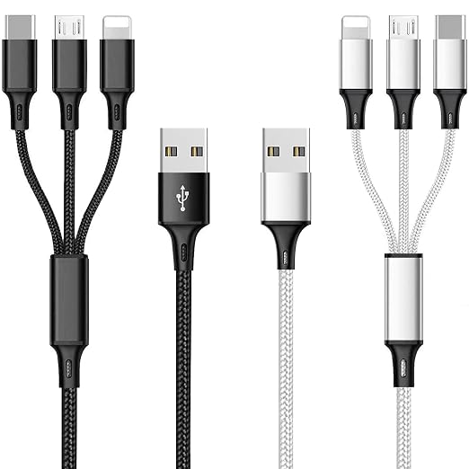 Multi USB Charging Cable 3A, 3 in 1 Fast Charger Cord Connector by Souina