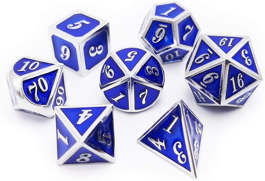 Haxtec Metal Dice Set D&D Silver Navy Blue Metal Polyhedral DND Dice - Image 2