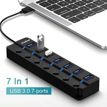 7-Port USB 3.0 Hub with Individual Power Switches and Lights, High-Speed Data - Image 4